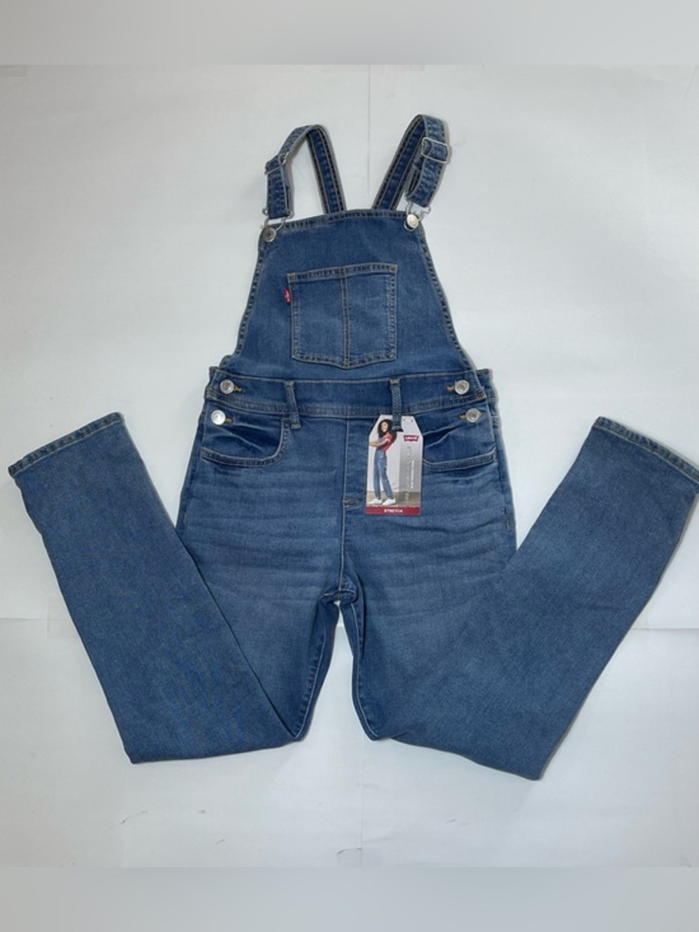 Levi's Girls Denim Overalls Blue Size 12 Stretch Adjustable Straps Pockets NWT